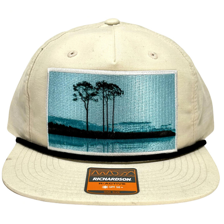 white hat with western lake patch in blue