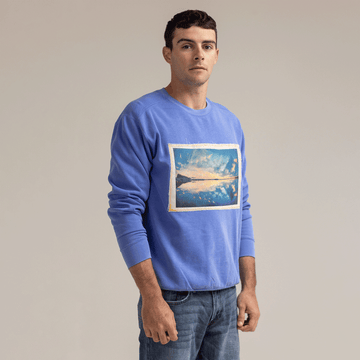 "Western Lake Fall Sunset" custom comfort color blue Sweatshirt