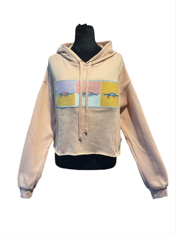 Warhol Blue Crab Trio - Cropped Hoodie