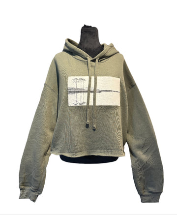 Western Lake White on White - Cropped Hoodie