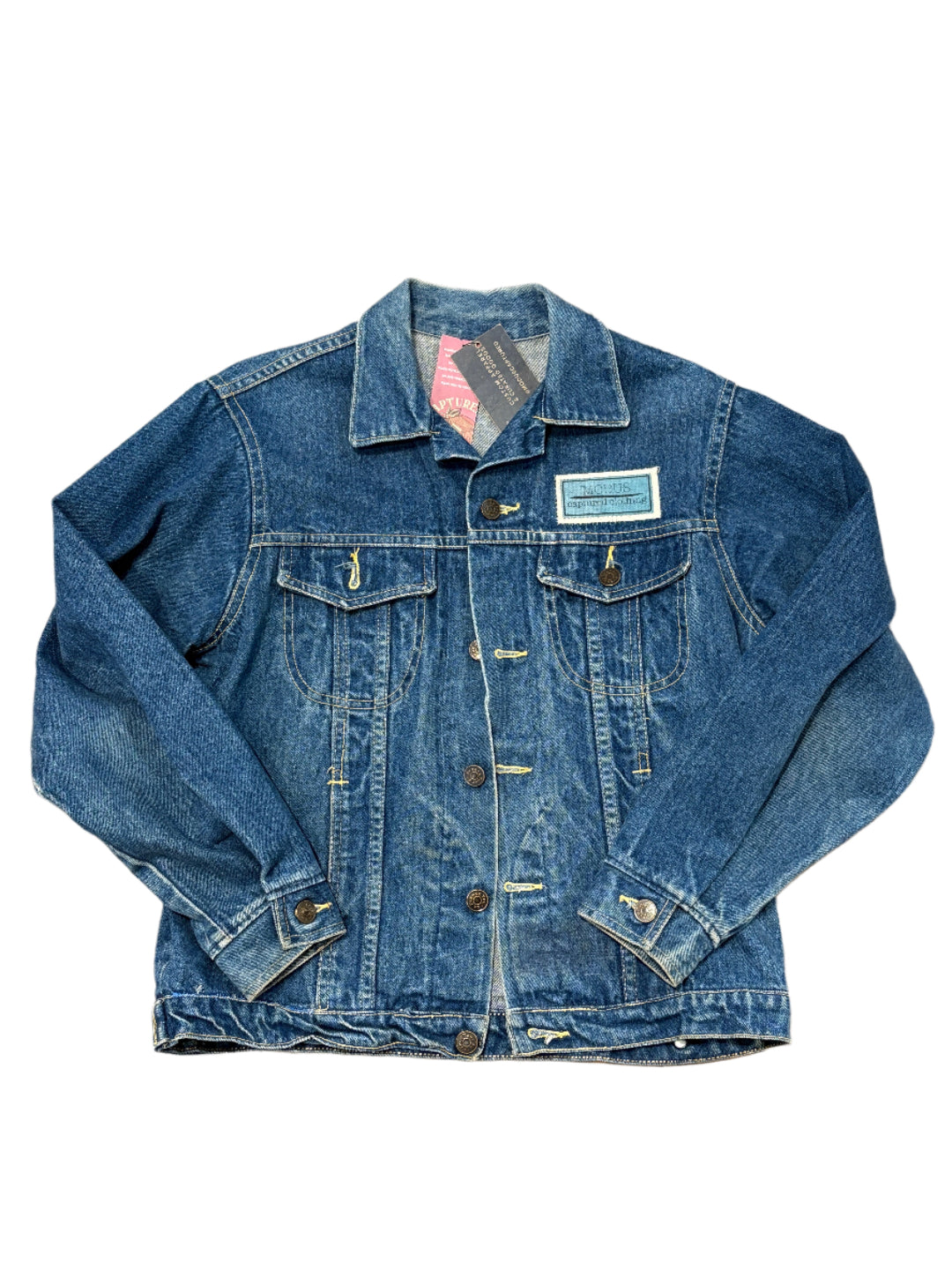 Blue denim jacket on a white background