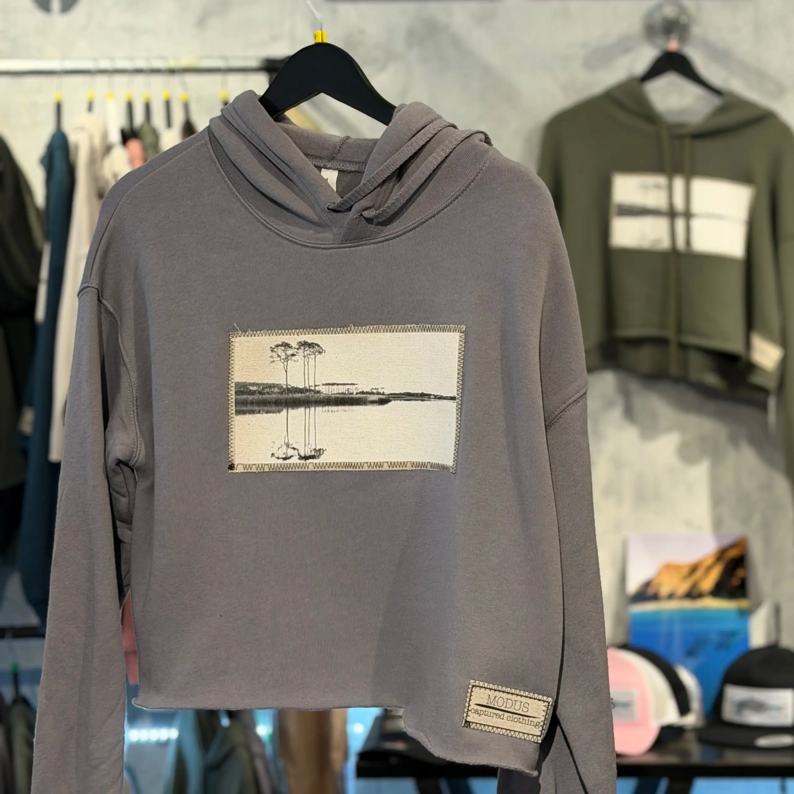 Western Lake White on White | Modus Made Cropped Hoodie